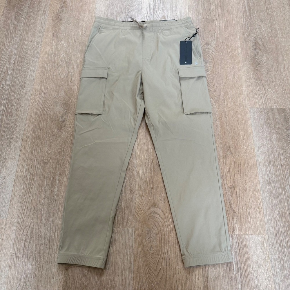 Kenneth Cole Tech Jogger Active Cargo Pants Mens L Khaki Stretch Utility NWT